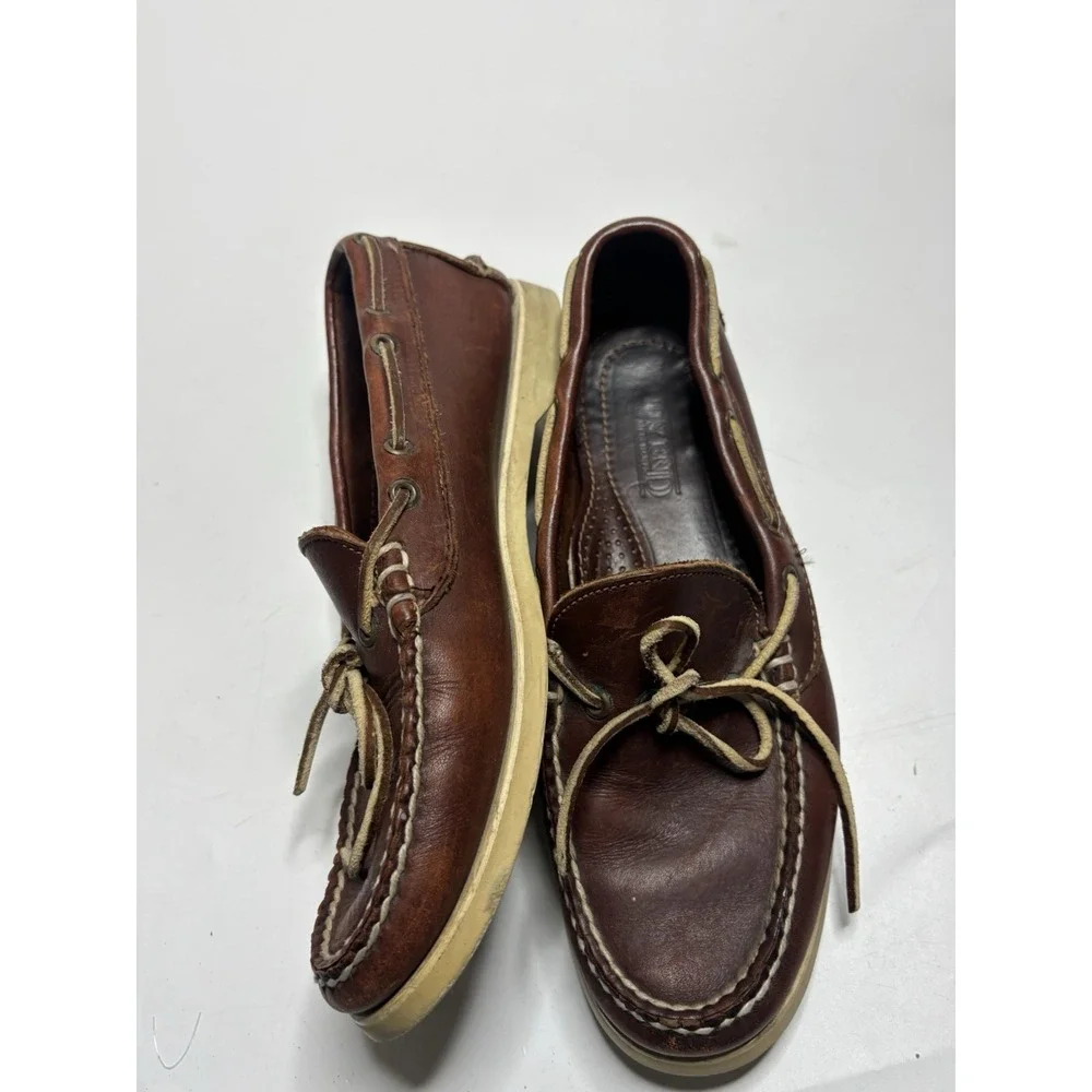 Lands' End Men's 9M VTG Loafers Leather Lace Up Boat Shoes Brown Academia Preppy
